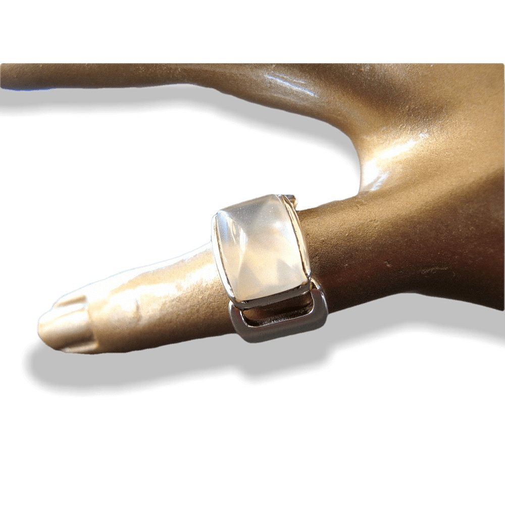 Hermes Shiny Sterling Silver 925 and Moon Stone Ring Size 50-51, Box! - poupishop