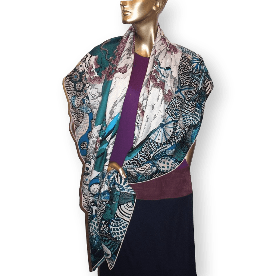 HERMES 2016 Sieste au Paradis by Aline Honore Cashmere Shawl 140 x 140 cm