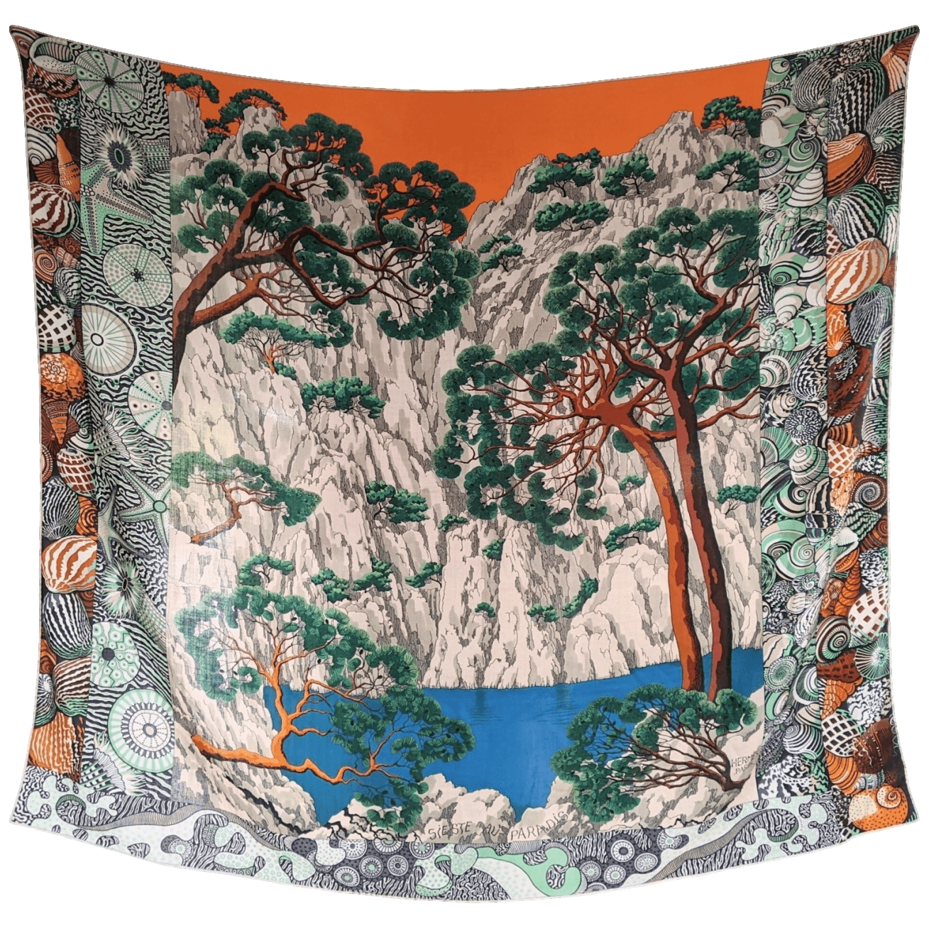 HERMES 2016 Sieste au Paradis by Aline Honore Cashmere Shawl 140 x 140 cm