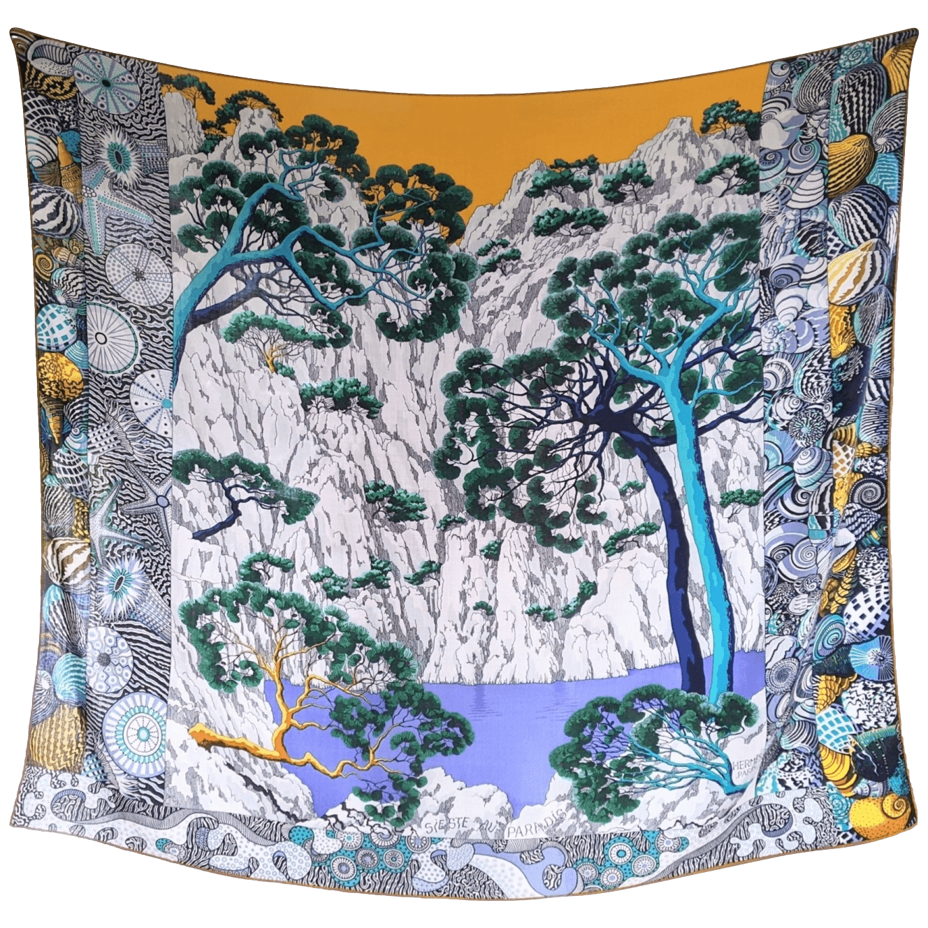 HERMES 2016 Sieste au Paradis by Aline Honore Cashmere 70% Shawl 140 x 140 cm