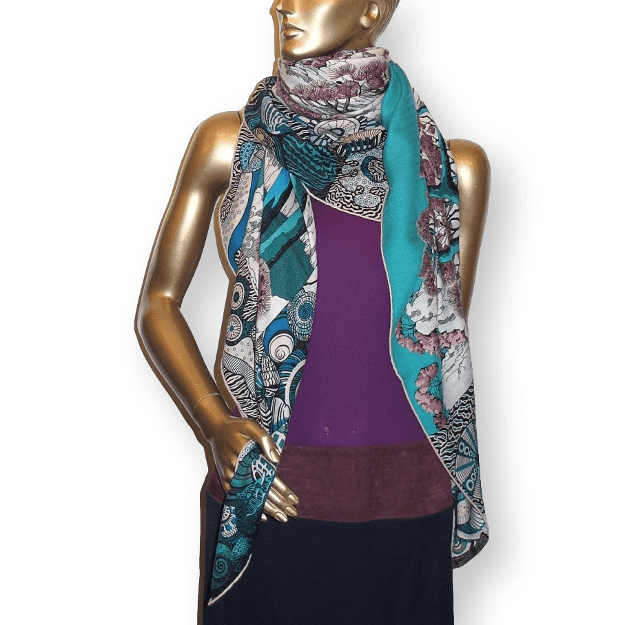 HERMES 2016 Sieste au Paradis by Aline Honore Cashmere Shawl 140 x 140 cm