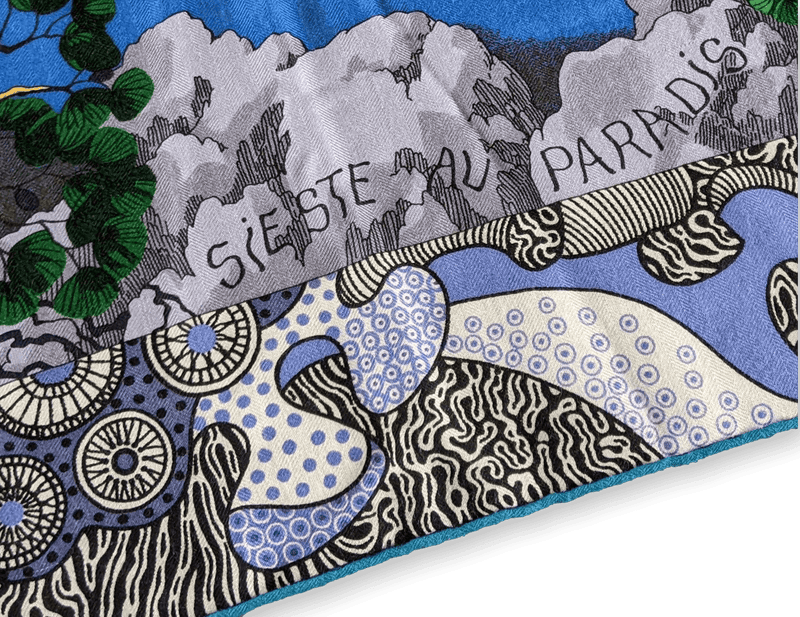 HERMES 2016 Sieste au Paradis by Aline Honore Cashmere 70% Shawl 140 x 140 cm