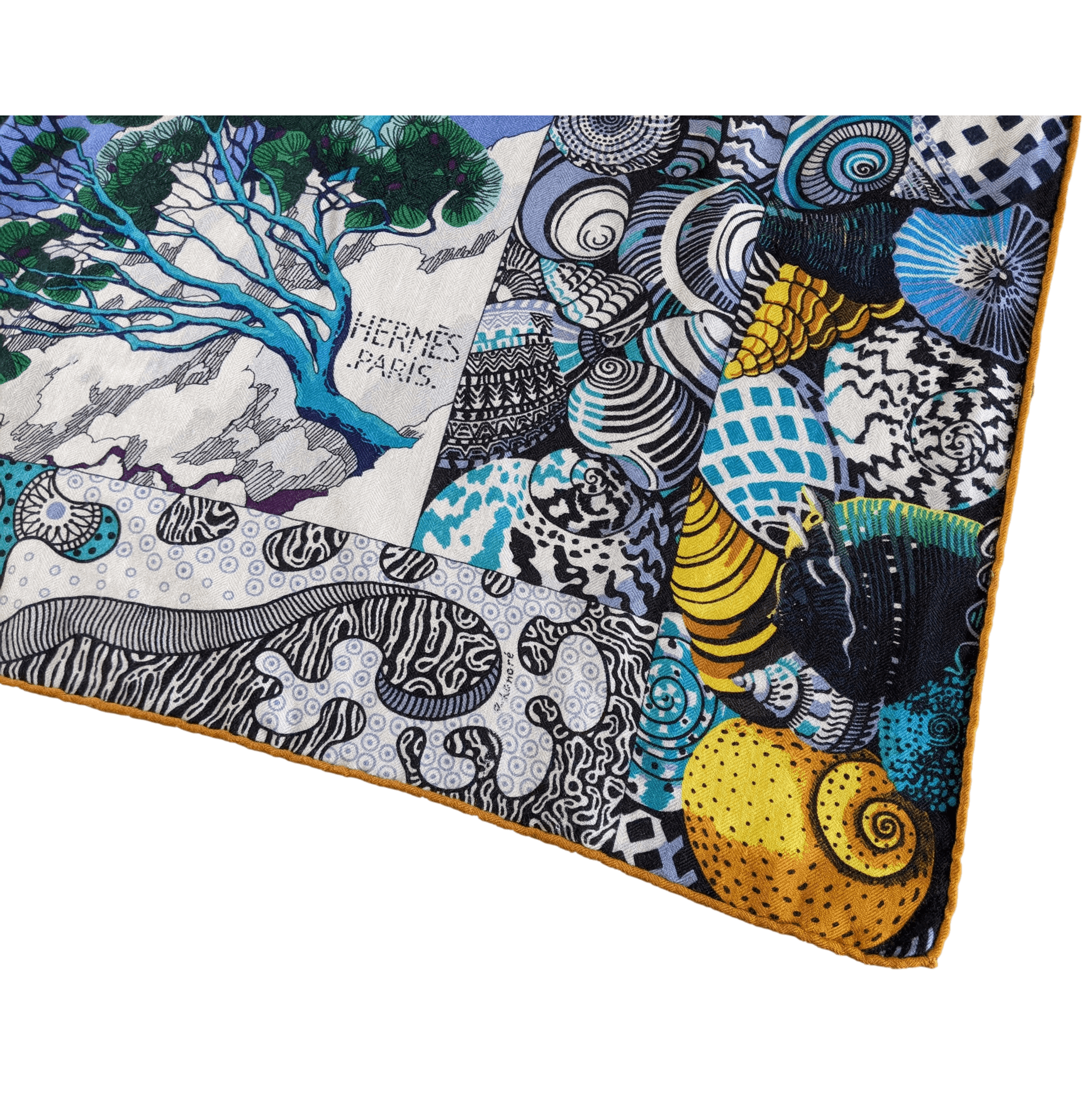 HERMES 2016 Sieste au Paradis by Aline Honore Cashmere 70% Shawl 140 x 140 cm