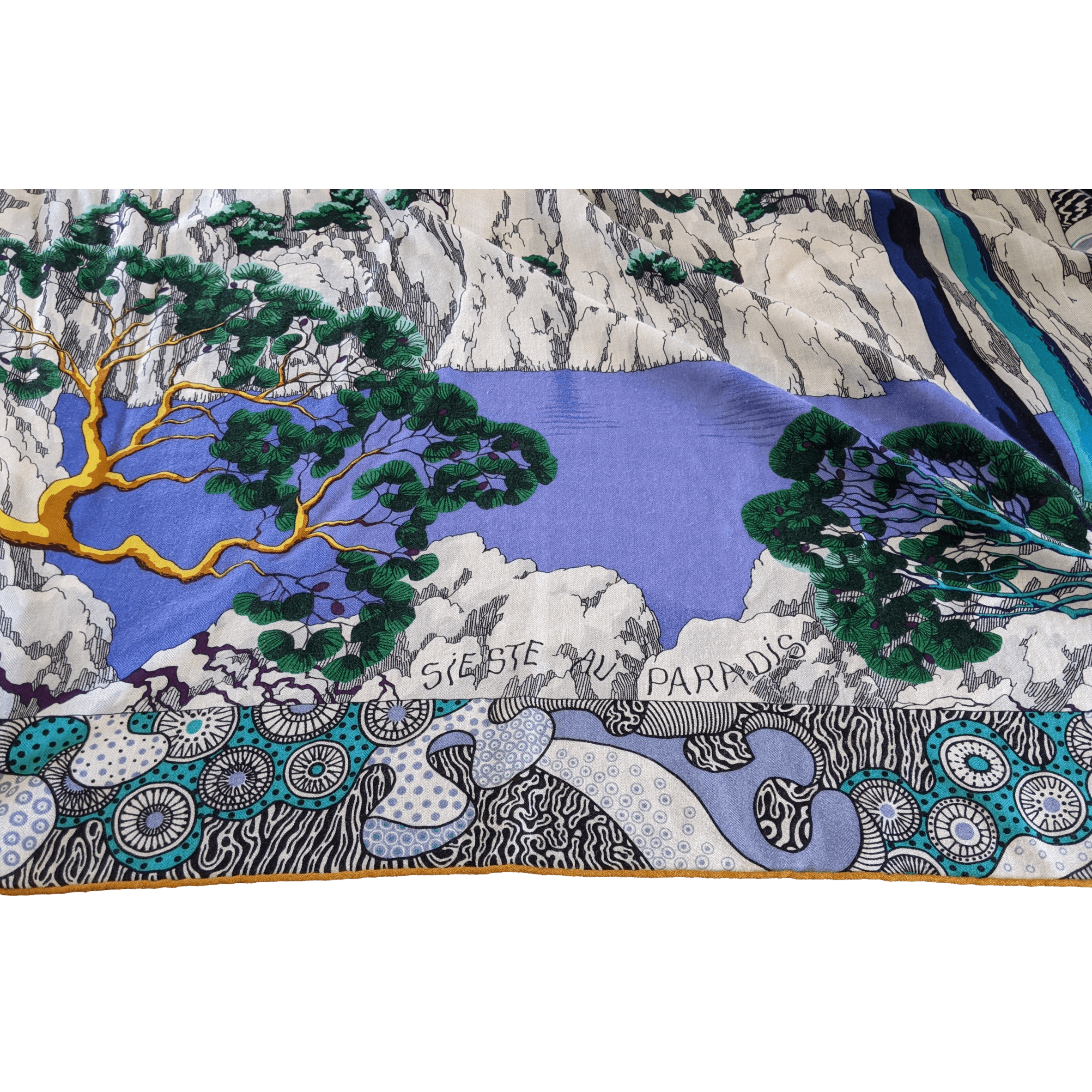 HERMES 2016 Sieste au Paradis by Aline Honore Cashmere 70% Shawl 140 x 140 cm