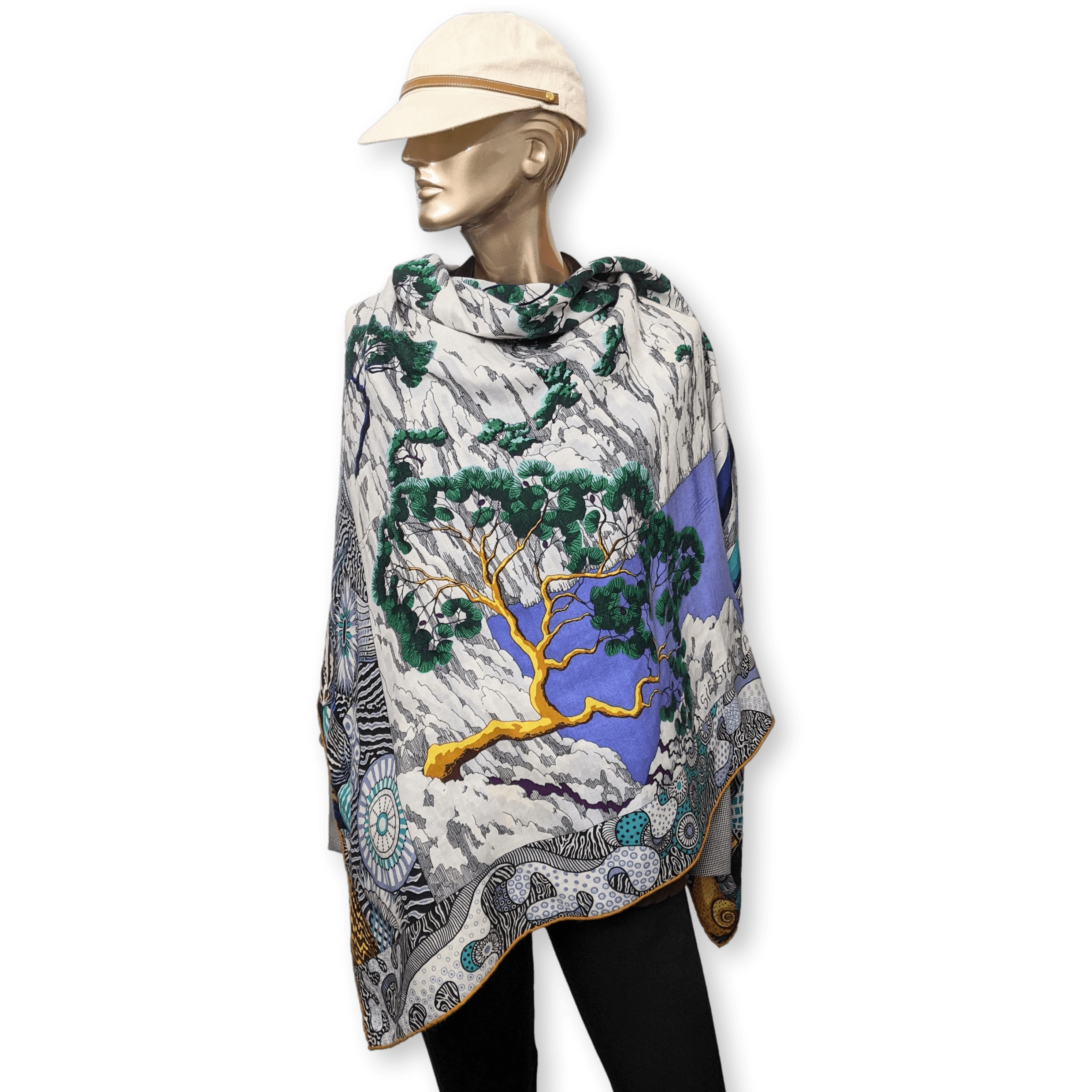 HERMES 2016 Sieste au Paradis by Aline Honore Cashmere 70% Shawl 140 x 140 cm