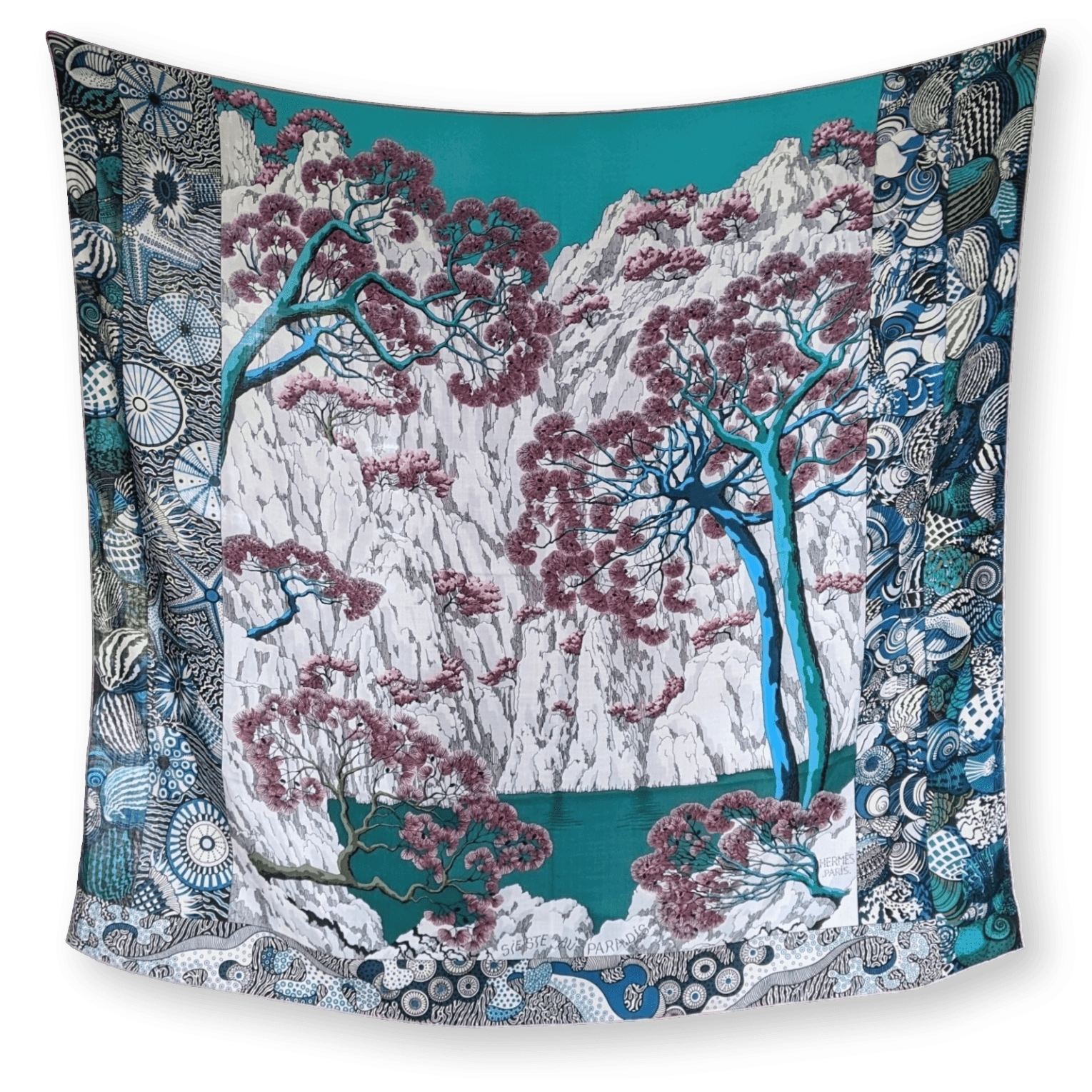 HERMES 2016 Sieste au Paradis by Aline Honore Cashmere Shawl 140 x 140 cm