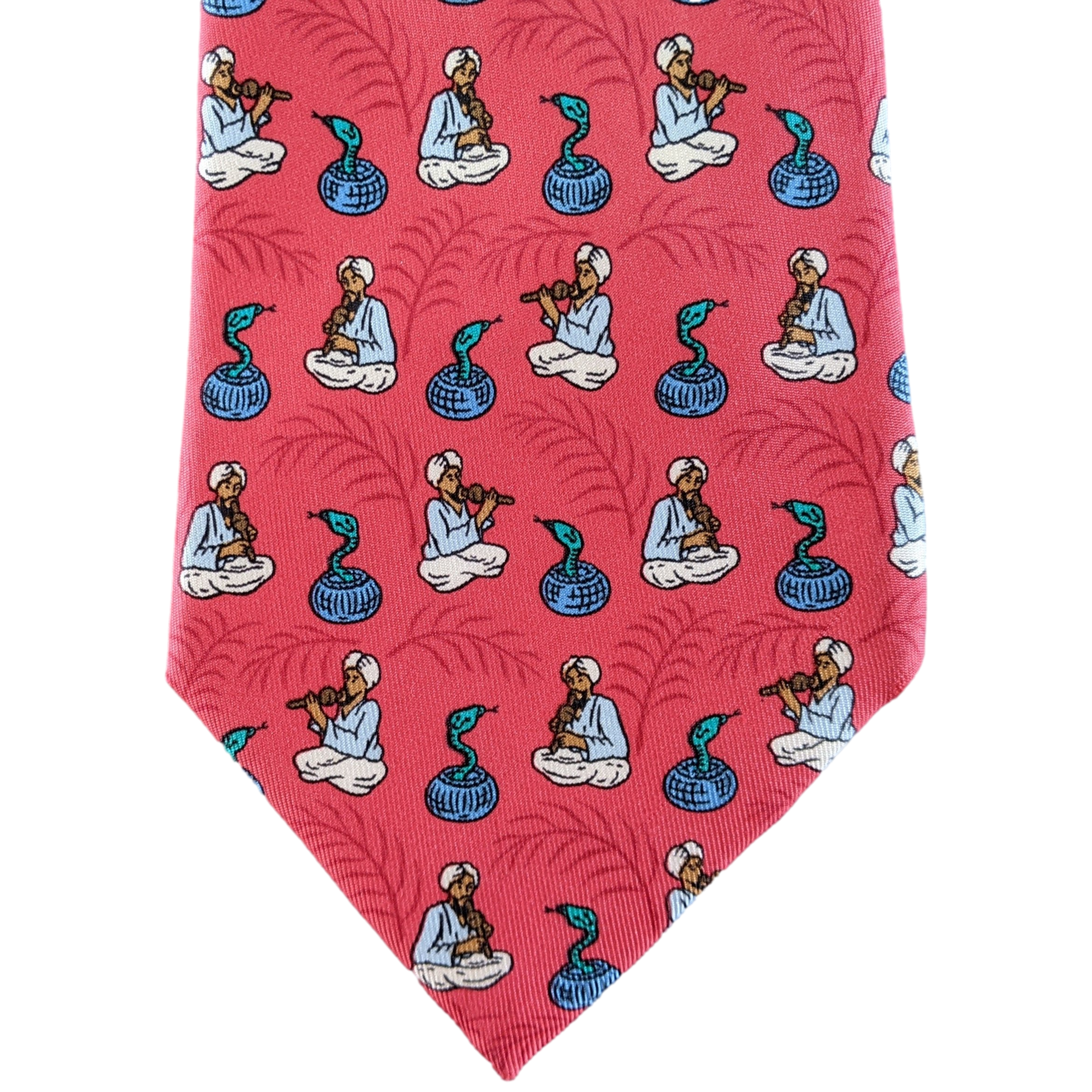 HERMES Vintage 1990's Snake Charmer Twill Silk Tie 9 cm