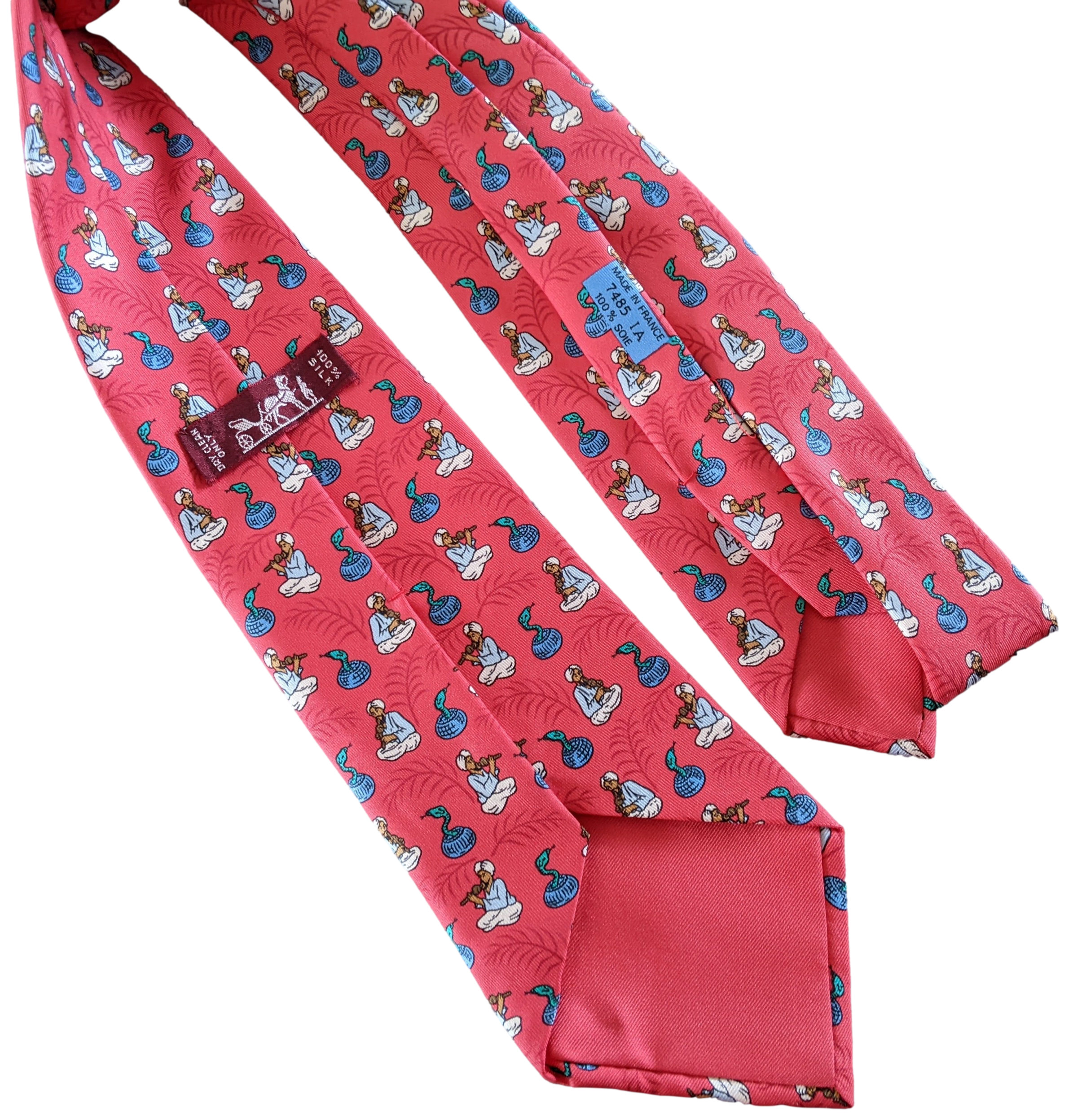 HERMES Vintage 1990's Snake Charmer Twill Silk Tie 9 cm