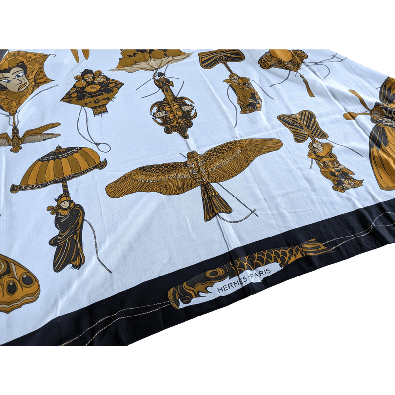 HERMES 1990s Soies Volantes Mousseline of Cotton Pareo, XXL