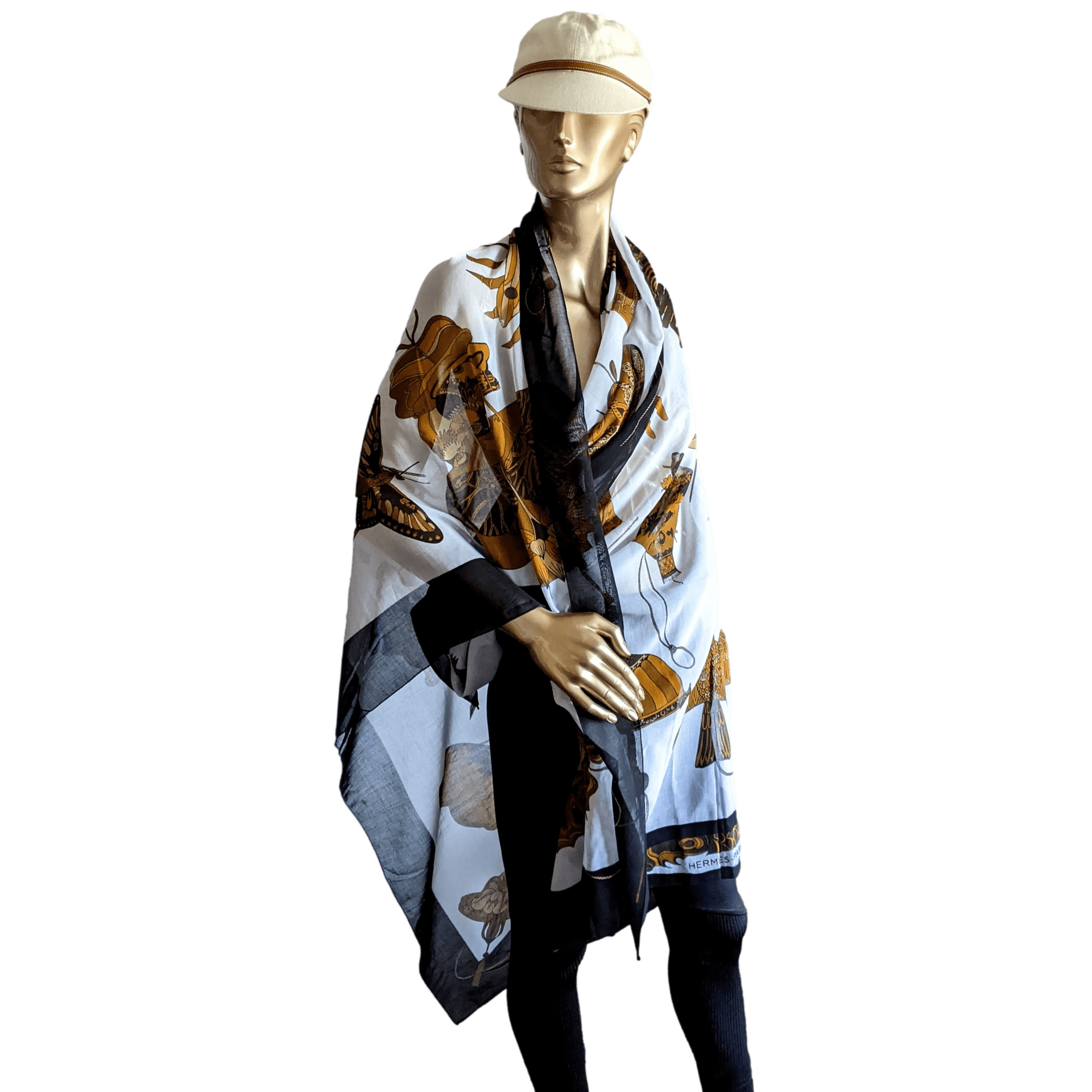 HERMES 1990s Soies Volantes Mousseline of Cotton Pareo, XXL