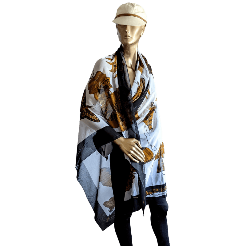 HERMES 1990s Soies Volantes Mousseline of Cotton Pareo, XXL