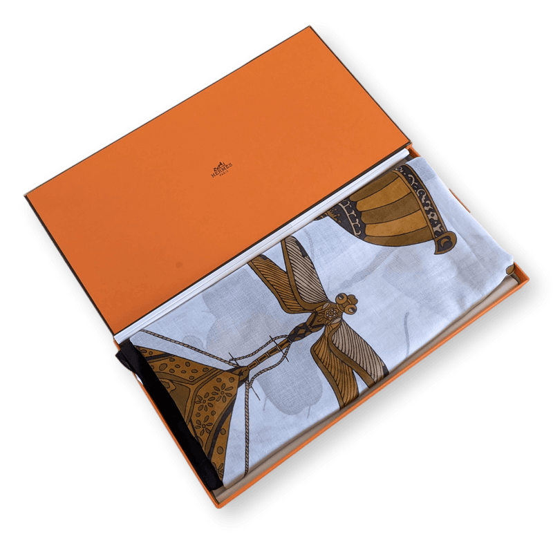 HERMES 1990s Soies Volantes Mousseline of Cotton Pareo, XXL