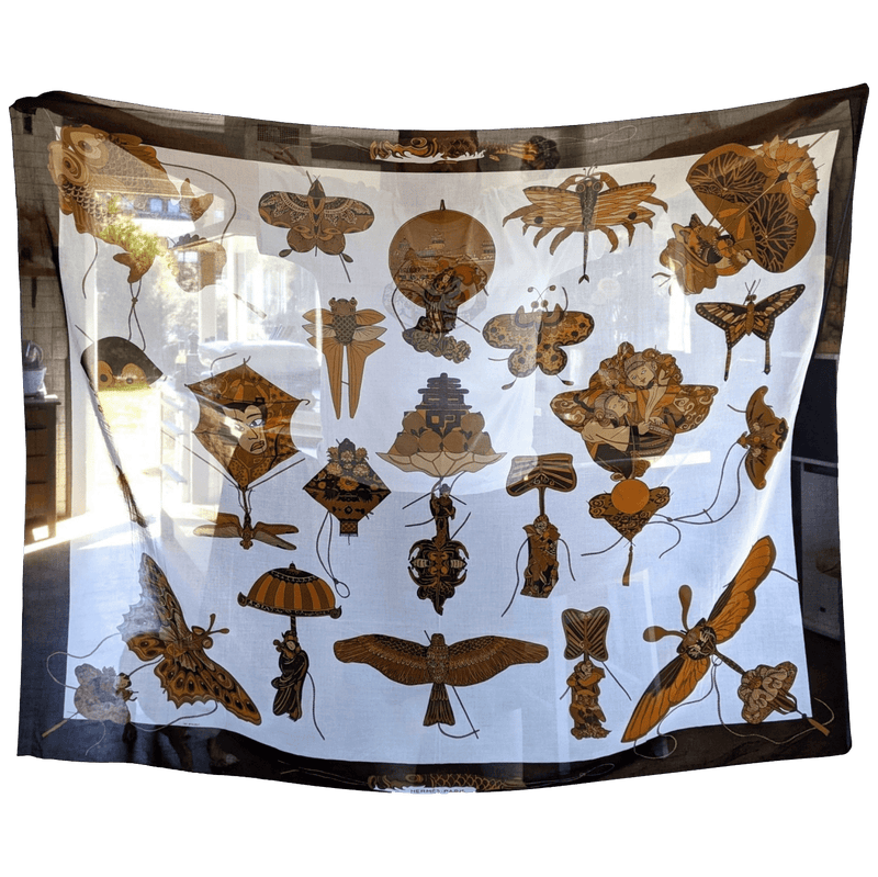 HERMES 1990s Soies Volantes Mousseline of Cotton Pareo, XXL