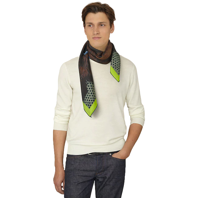 Hermes Marron/Lime/Sapin Special Issue "Yellowstone Forever Grrrrr!" by Alice Shirley Scarf Silk 100