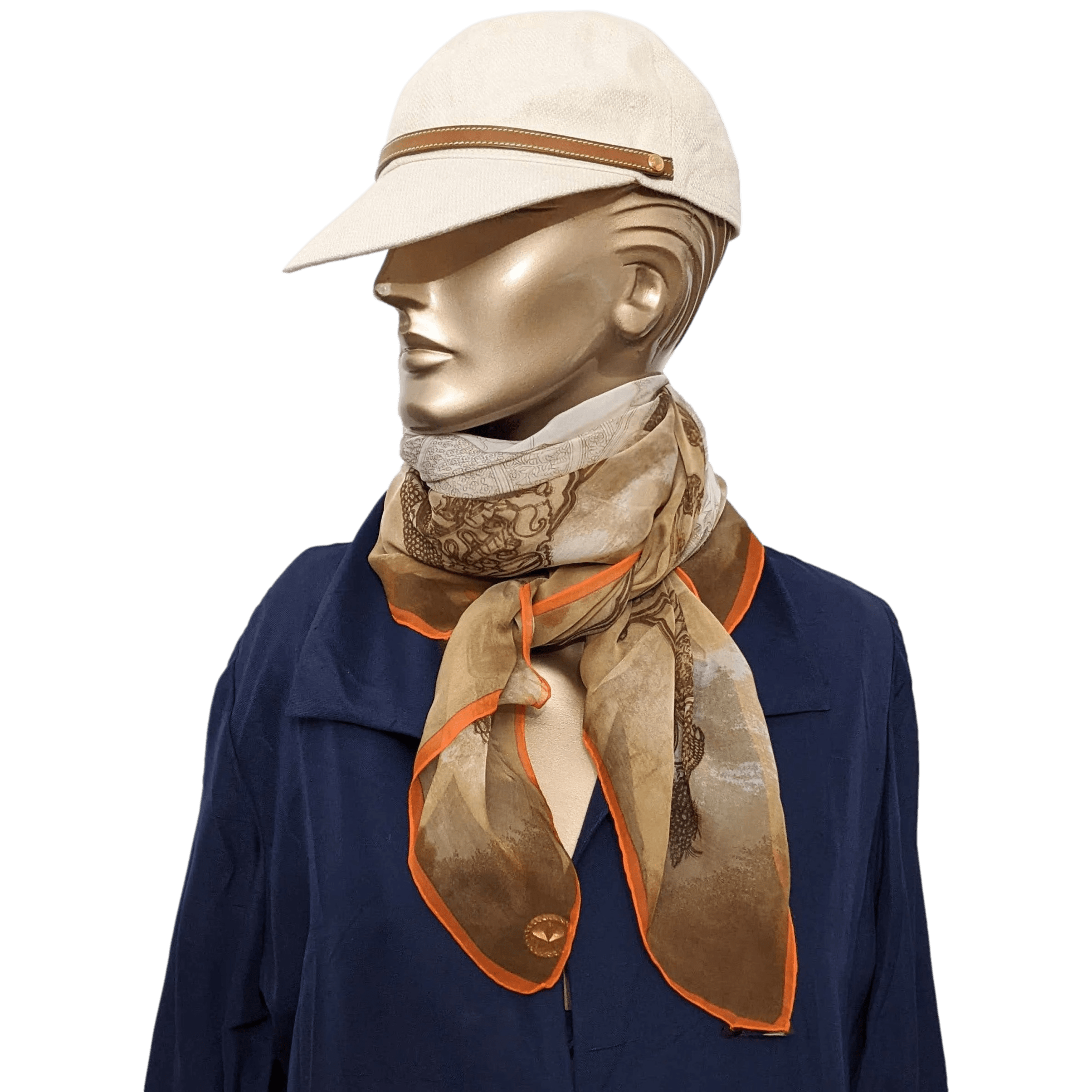 HERMES SPLENDEUR DES MAHARAJAS 2000s Old Parchment Paper Effect Chiffon Mousseline 90 x 90 cm