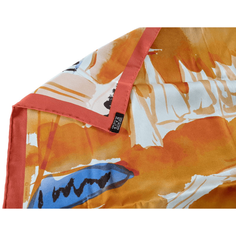 HERMES 2010 Orange SUR LES RIVES DU LAC LEMAN by Jean-Louis Clerc Vintage Silk 70 x 70 cm