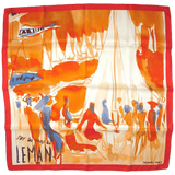 HERMES 2010 Orange SUR LES RIVES DU LAC LEMAN by Jean-Louis Clerc Vintage Silk 70 x 70 cm