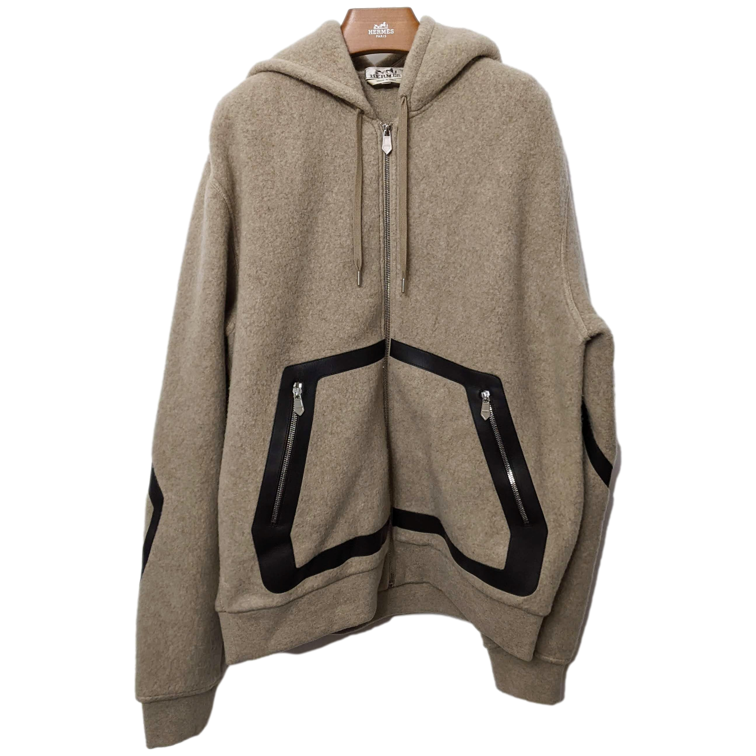 HERMES SWEAT CAPUCHE ZIPPE DETAILS CUIR Fleece Zipped Hoody SzL