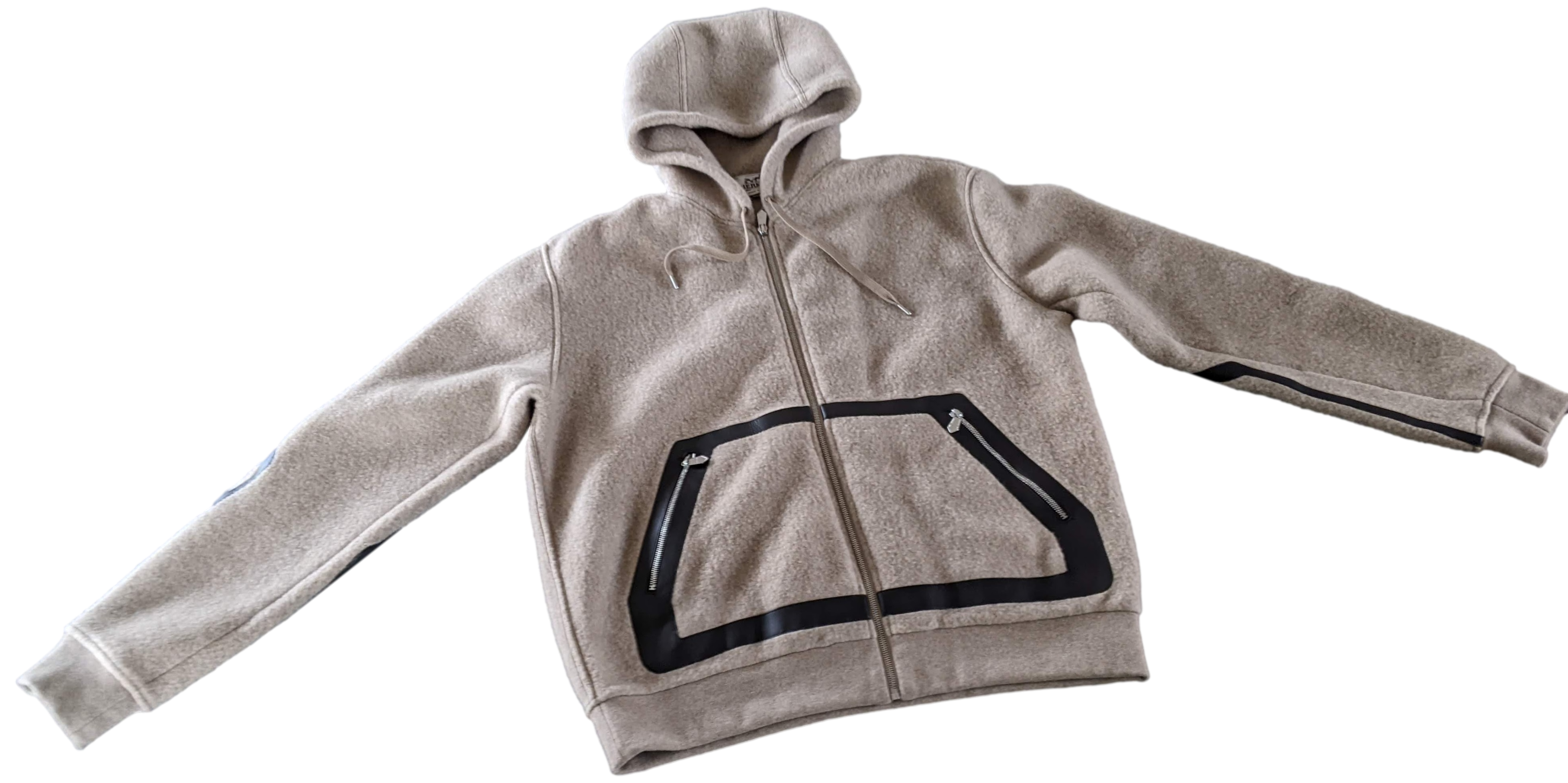 HERMES SWEAT CAPUCHE ZIPPE DETAILS CUIR Fleece Zipped Hoody SzL