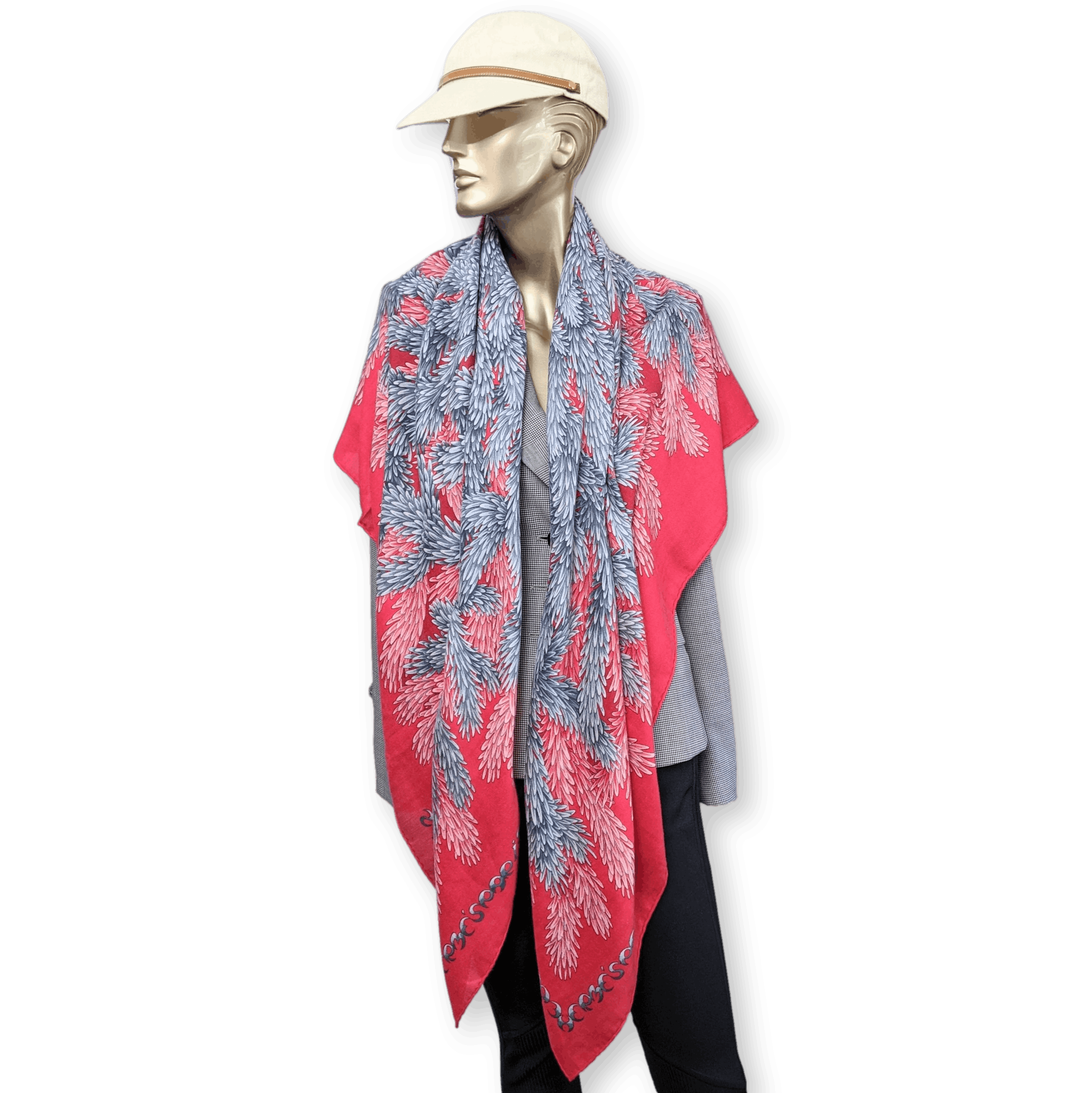 HERMES 2001 Ruby Red Tapis des Bois by Antoine de Jacquelot Cashmere Shawl 140 x 140 cm
