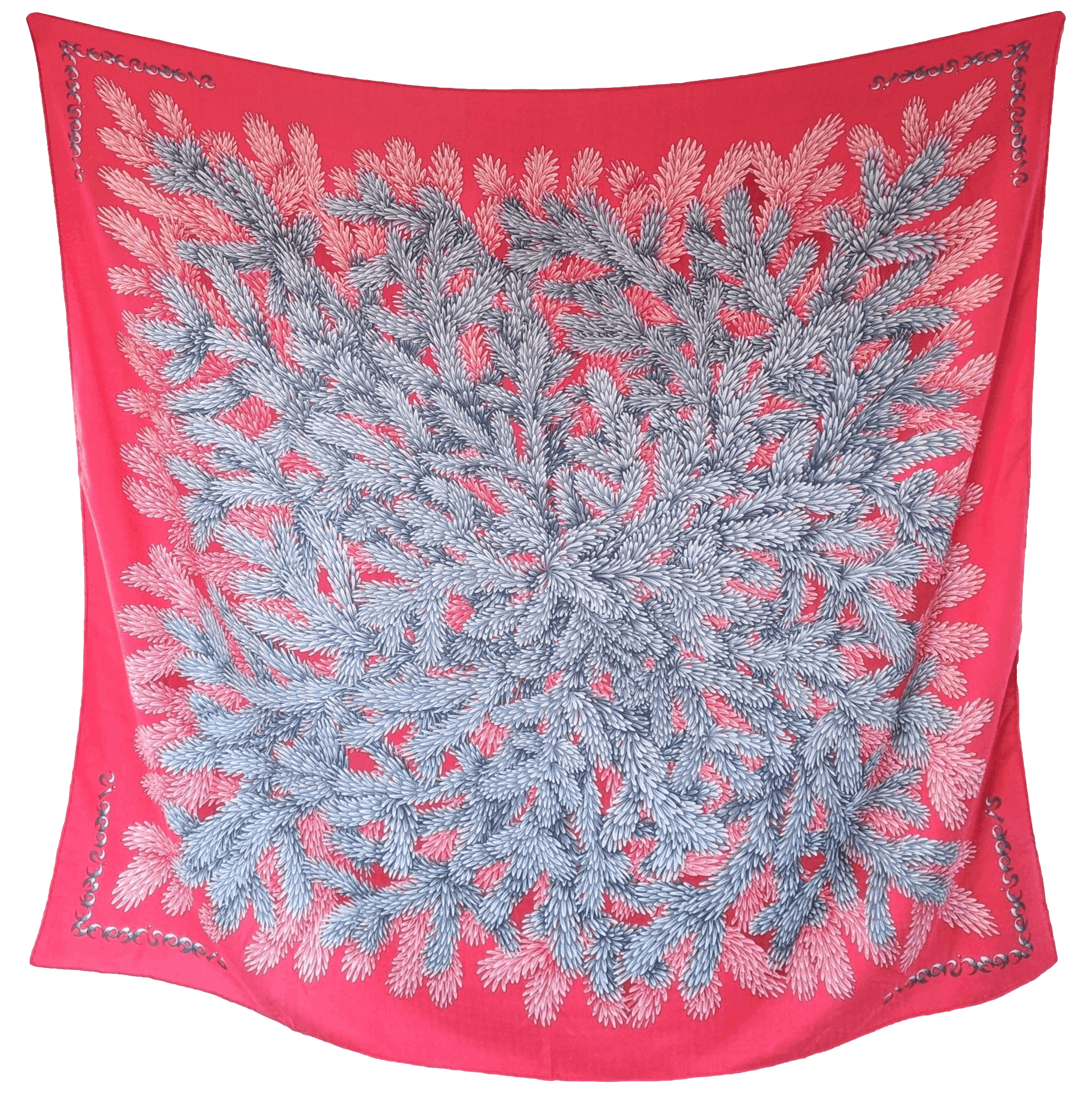 HERMES 2001 Ruby Red Tapis des Bois by Antoine de Jacquelot Cashmere Shawl 140 x 140 cm