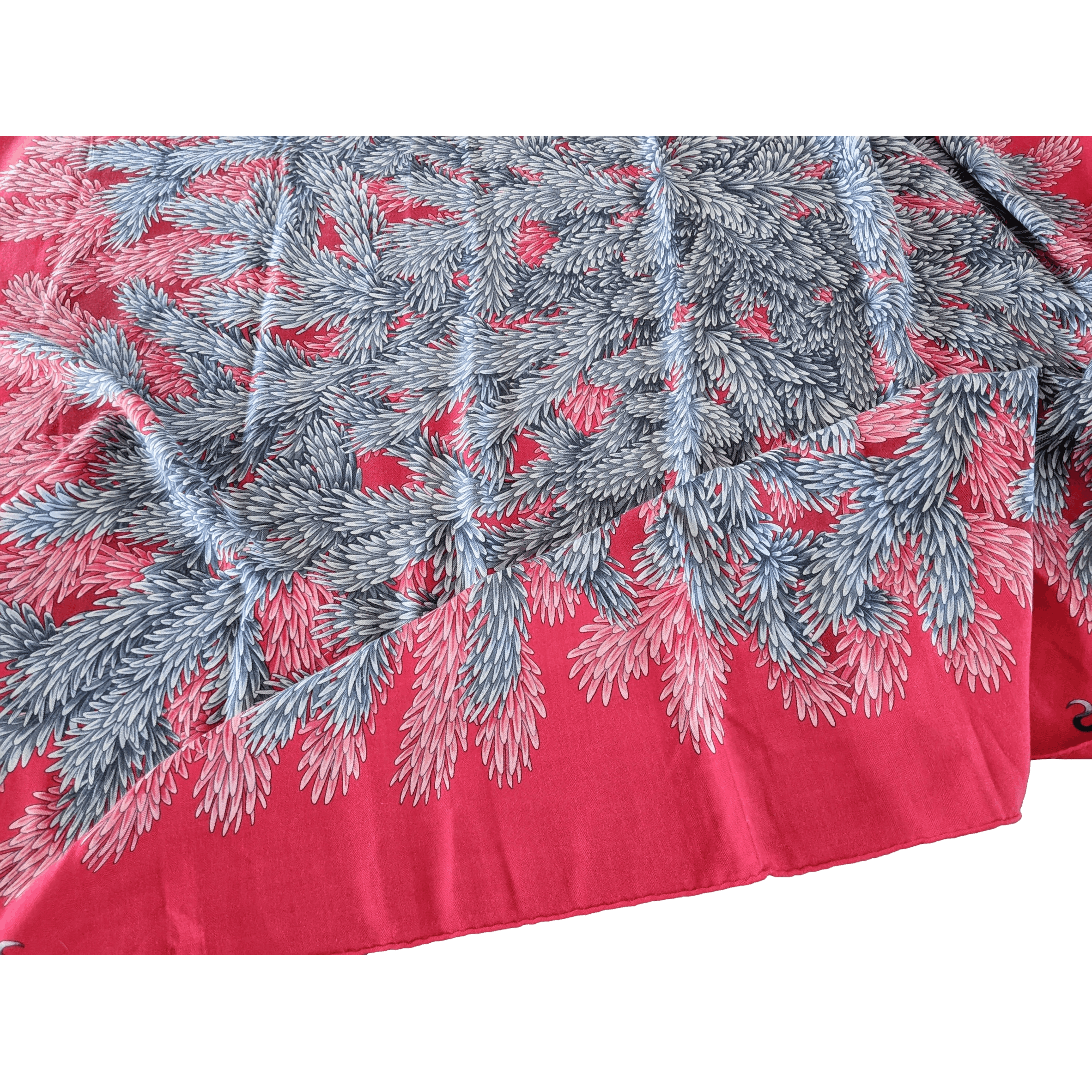 HERMES 2001 Ruby Red Tapis des Bois by Antoine de Jacquelot Cashmere Shawl 140 x 140 cm