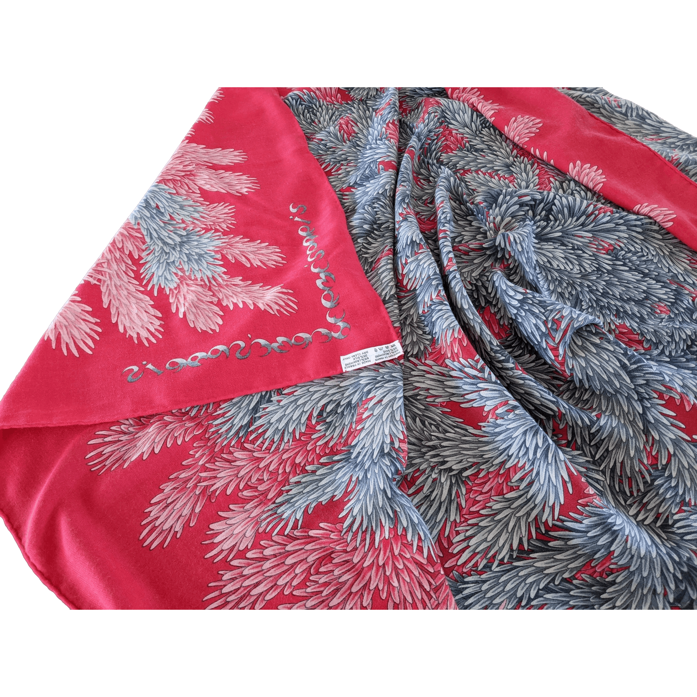 HERMES 2001 Ruby Red Tapis des Bois by Antoine de Jacquelot Cashmere Shawl 140 x 140 cm
