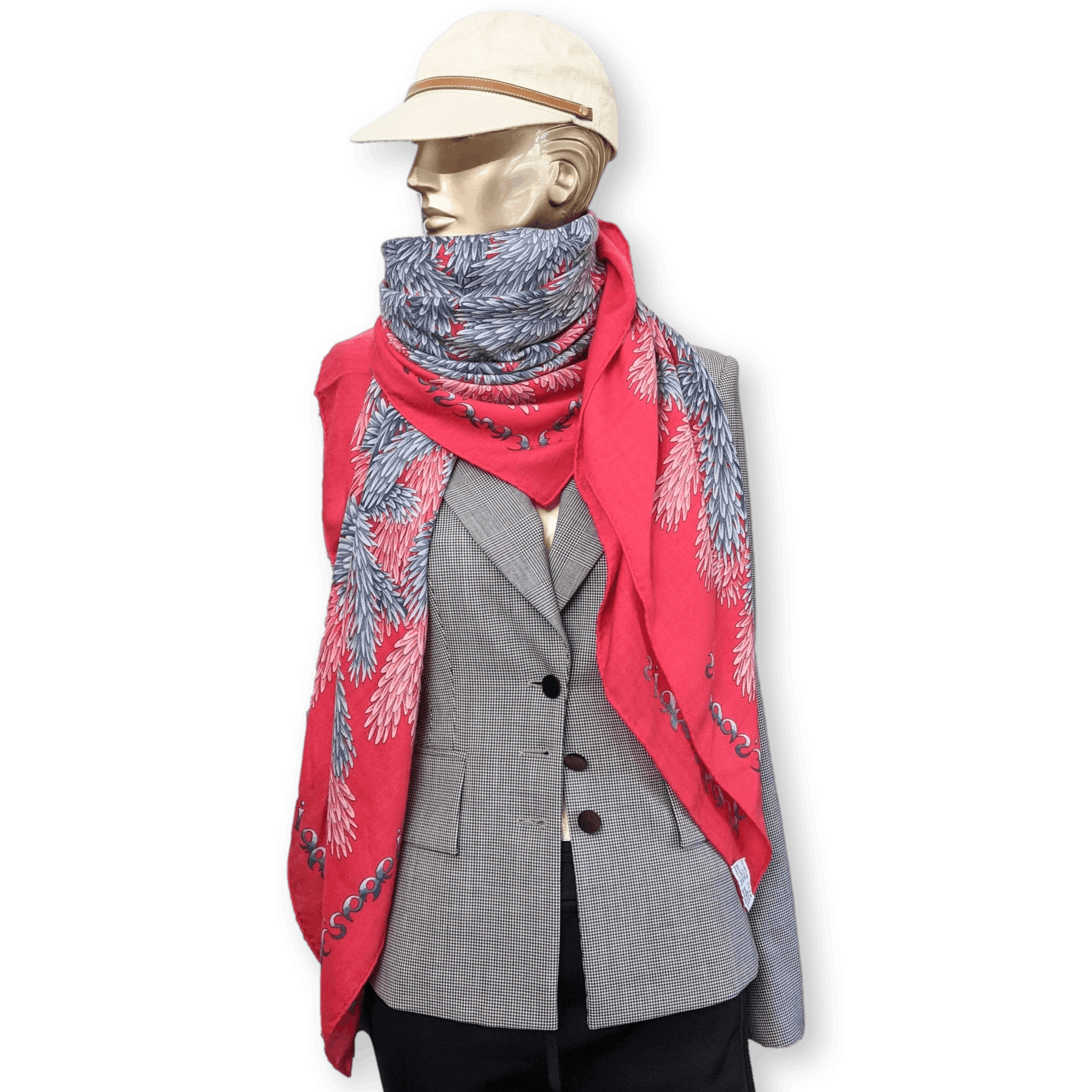 HERMES 2001 Ruby Red Tapis des Bois by Antoine de Jacquelot Cashmere Shawl 140 x 140 cm