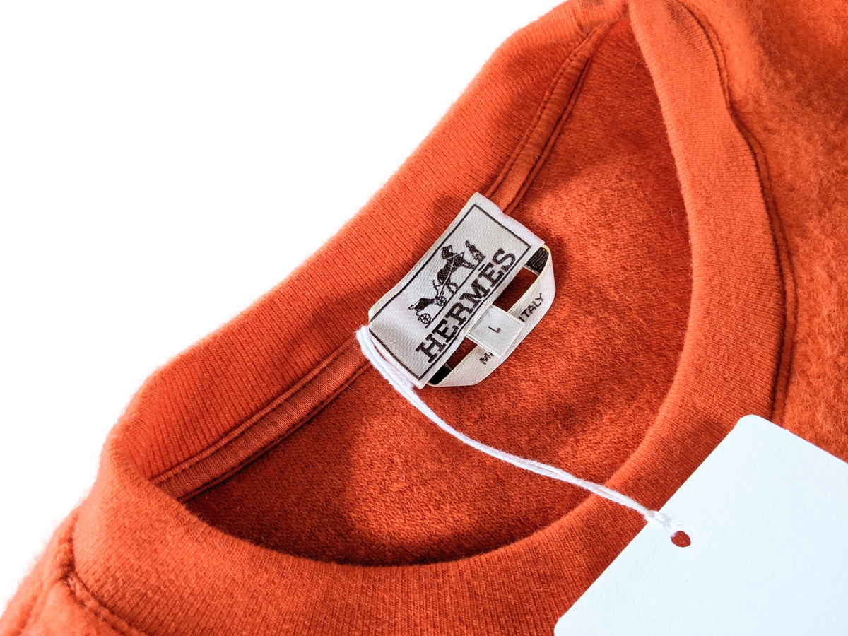 HERMES SWEAT COL ROND DETAIL CUIR Teddy Wool Crew-Neck Sweater SzL