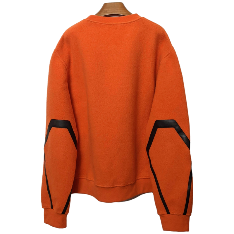 HERMES SWEAT COL ROND DETAIL CUIR Teddy Wool Crew-Neck Sweater SzL