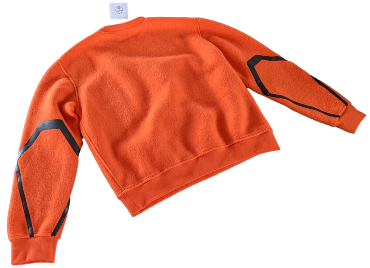 HERMES SWEAT COL ROND DETAIL CUIR Teddy Wool Crew-Neck Sweater SzL