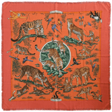 HERMES Tendresse Feline by Robert Dallet Fringed Cashmere Scarf 90 x 90 cm