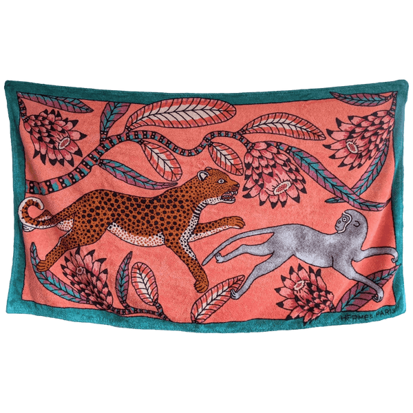 HERMES Green/Corail THE SAVANA DANCE by Ardmore Artists Beach Towel 150 x 90 cm