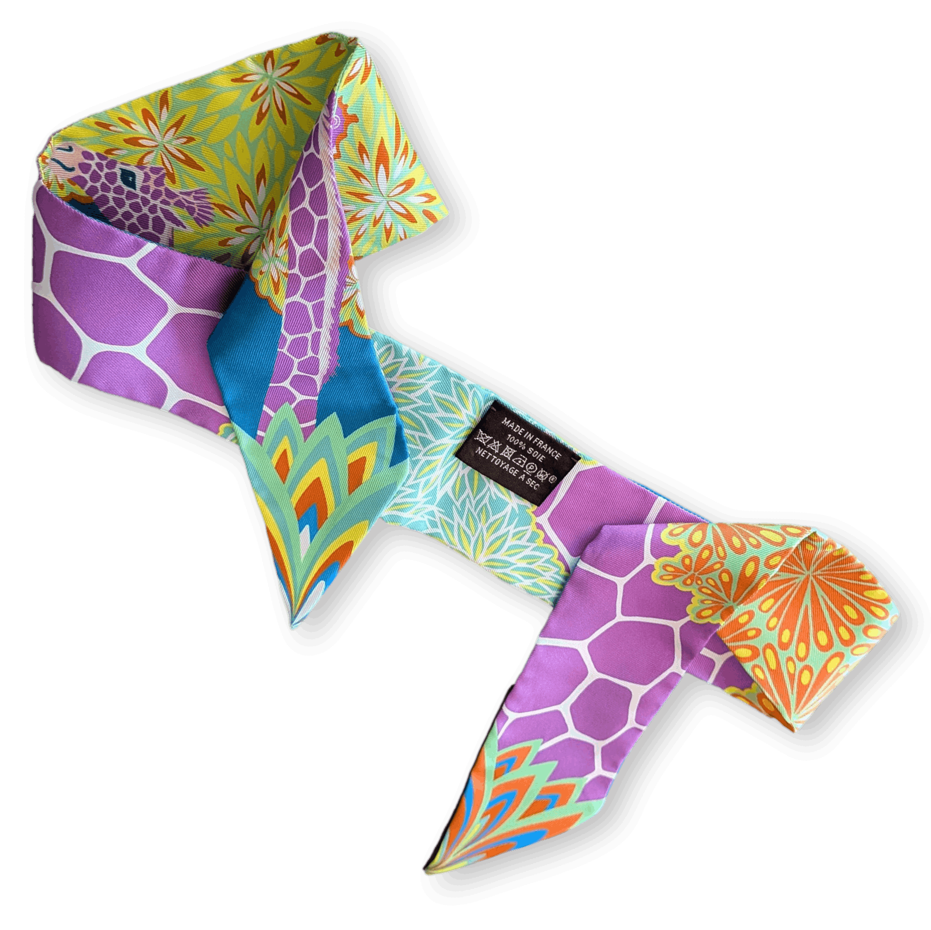 HERMES The Three Graces Twilly Silk Bleu Canard Mauve Jaune Fluo New in Box