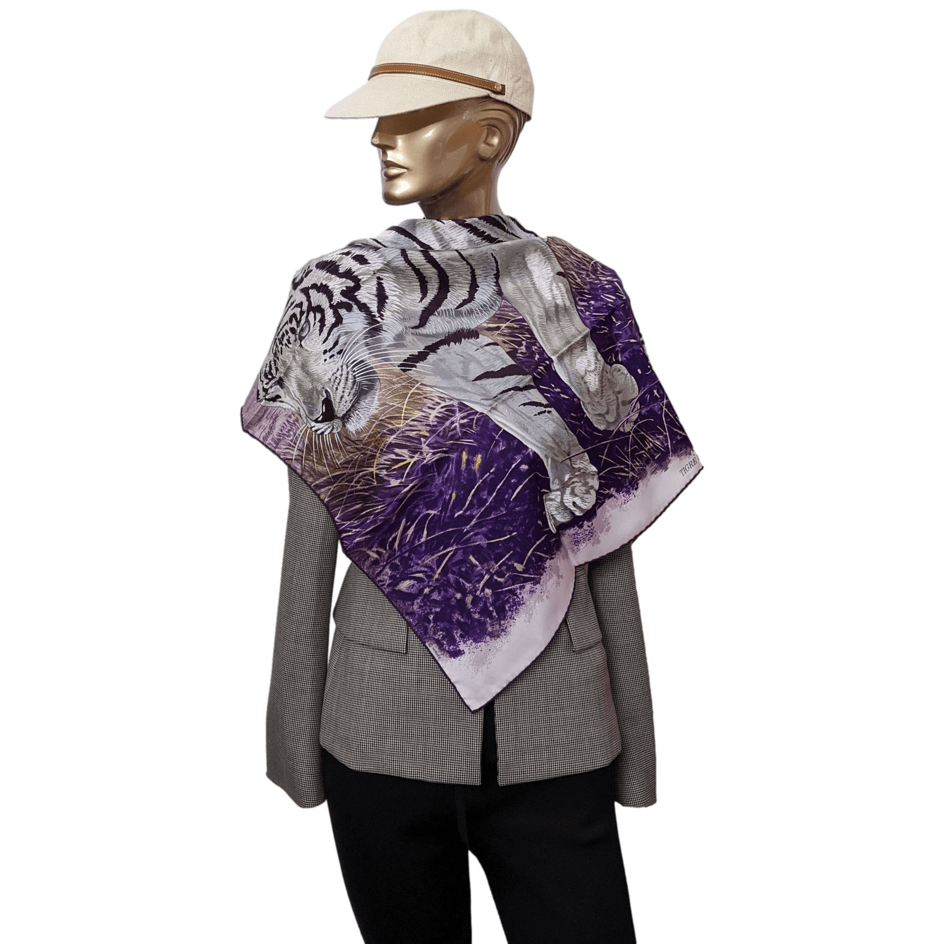 HERMES TIGRE DU BENGALE 2012 Purple/White/Grey by Robert Dallet Twill 90 x 90 cm