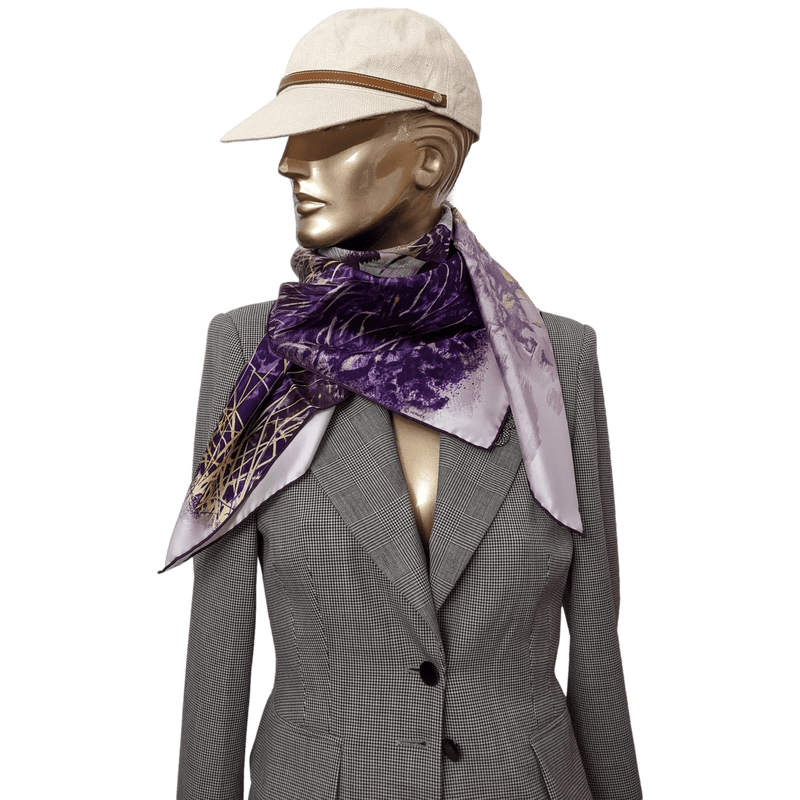 HERMES TIGRE DU BENGALE 2012 Purple/White/Grey by Robert Dallet Twill 90 x 90 cm