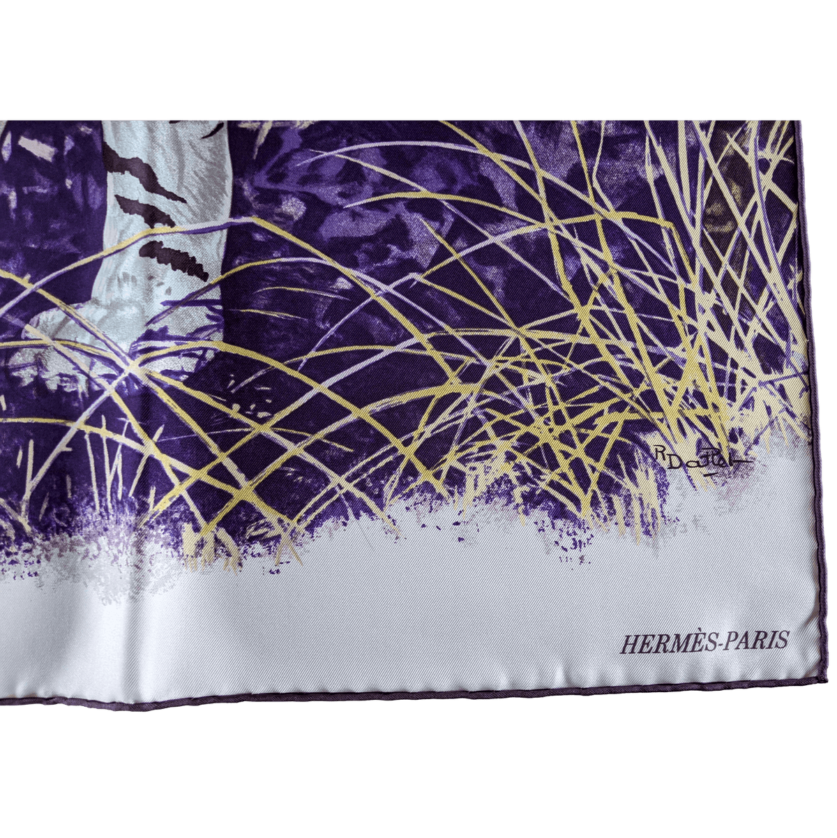 HERMES TIGRE DU BENGALE 2012 Purple/White/Grey by Robert Dallet Twill 90 x 90 cm
