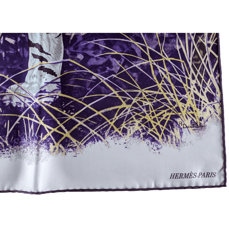 HERMES TIGRE DU BENGALE 2012 Purple/White/Grey by Robert Dallet Twill 90 x 90 cm