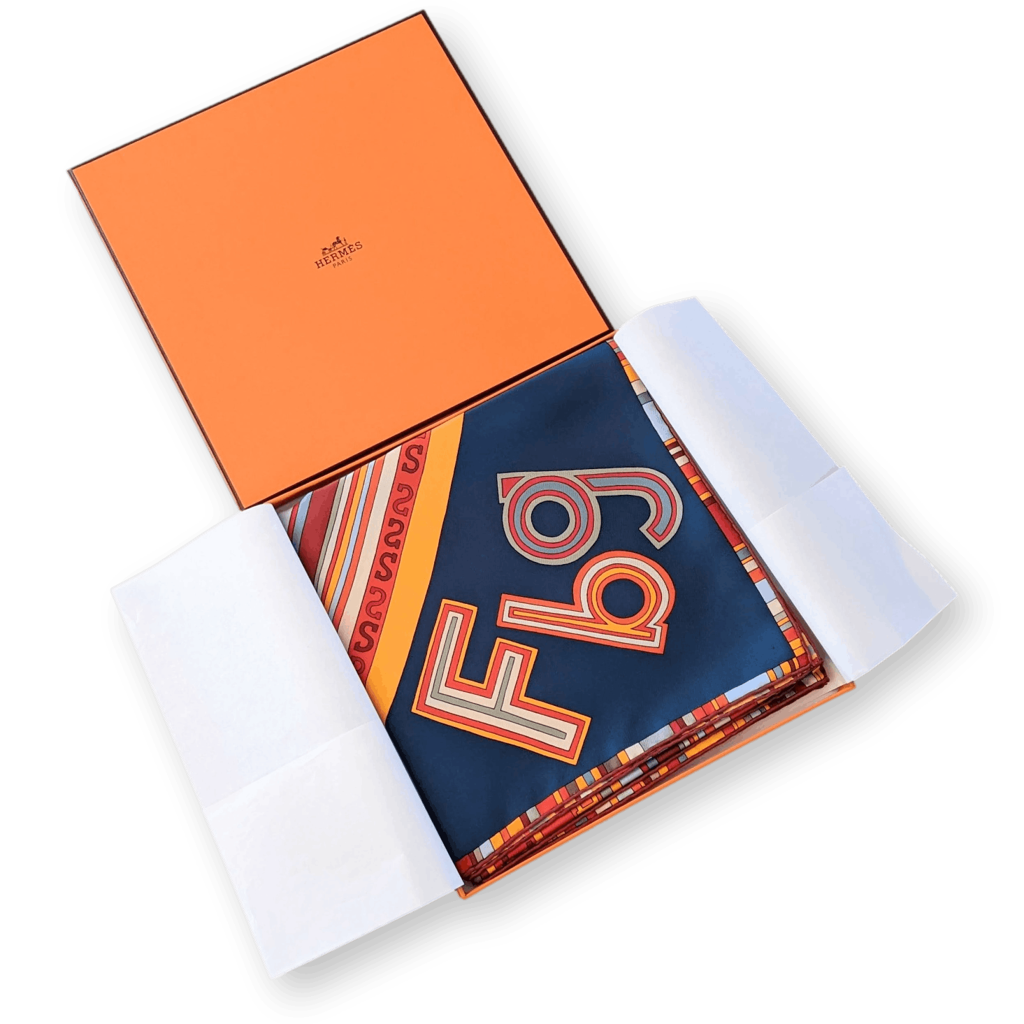 HERMES Tohu Bohu Claudia Stuhlhofer-Mayr Scarf 90 Silk Twill With Box Rare Blue Multicolor