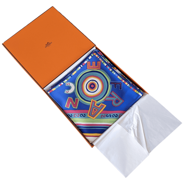 HERMES Cobalt Bluei Tohu Bohu by Claudia Sthulhofer-Mayr Twill Silk Scarf 90 x 90 cm