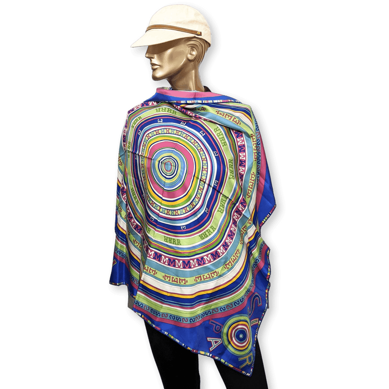 HERMES Blue Tohu Bohu Twill Silk Scarf 90 x 90 cm