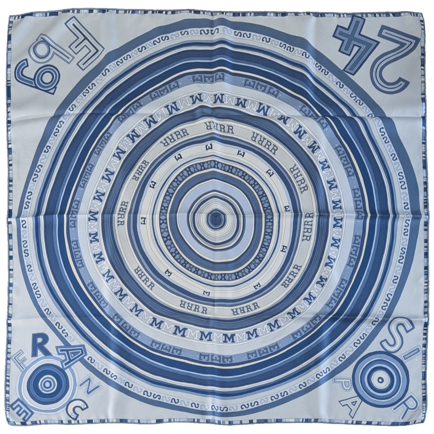 HERMES Blue Tohu Bohu Twill Silk Scarf 90 x 90 cm