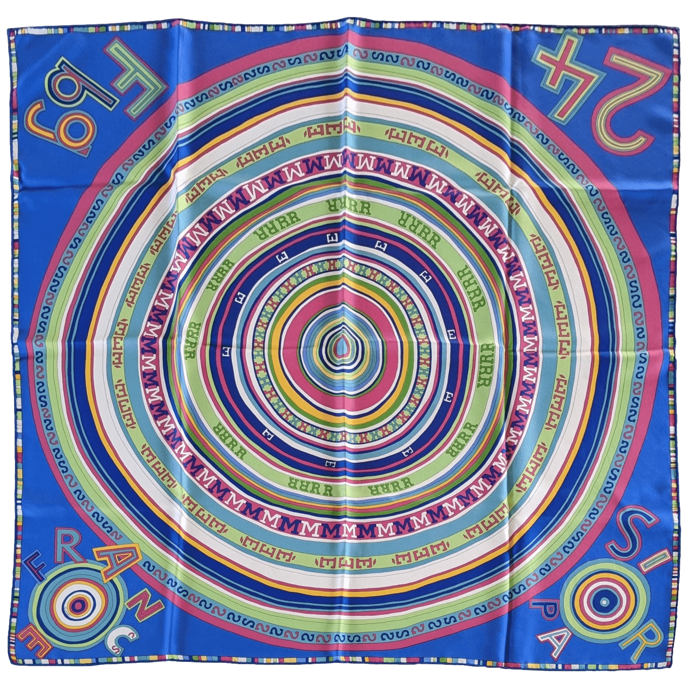 HERMES Cobalt Bluei Tohu Bohu by Claudia Sthulhofer-Mayr Twill Silk Scarf 90 x 90 cm