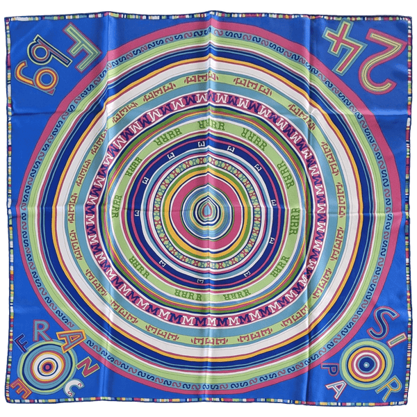 HERMES Cobalt Bluei Tohu Bohu by Claudia Sthulhofer-Mayr Twill Silk Scarf 90 x 90 cm