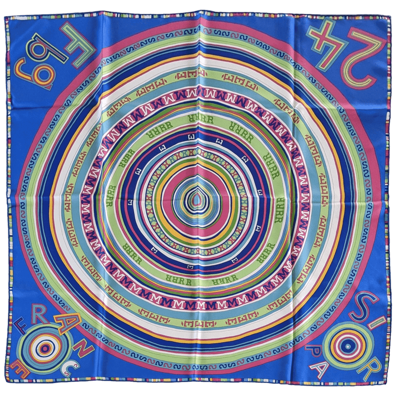 HERMES Cobalt Bluei Tohu Bohu by Claudia Sthulhofer-Mayr Twill Silk Scarf 90 x 90 cm
