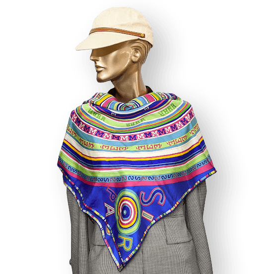 HERMES Blue Tohu Bohu Twill Silk Scarf 90 x 90 cm