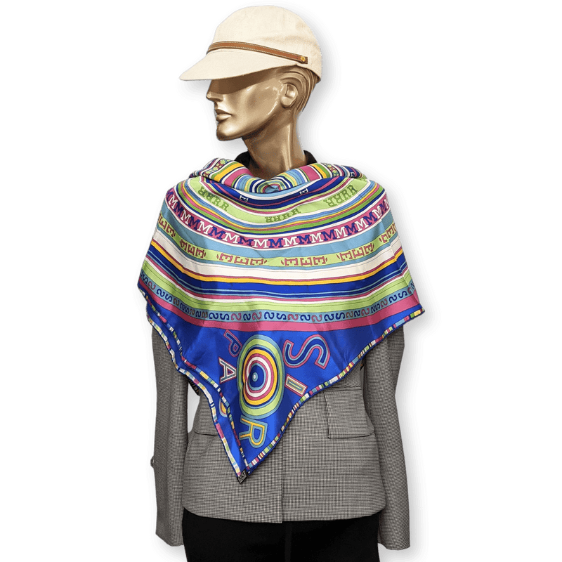 HERMES Blue Tohu Bohu Twill Silk Scarf 90 x 90 cm