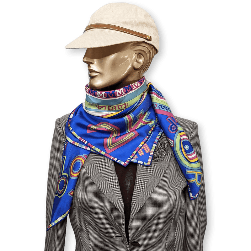 HERMES Blue Tohu Bohu Twill Silk Scarf 90 x 90 cm