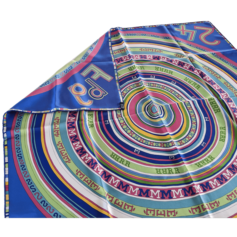 HERMES Cobalt Bluei Tohu Bohu by Claudia Sthulhofer-Mayr Twill Silk Scarf 90 x 90 cm