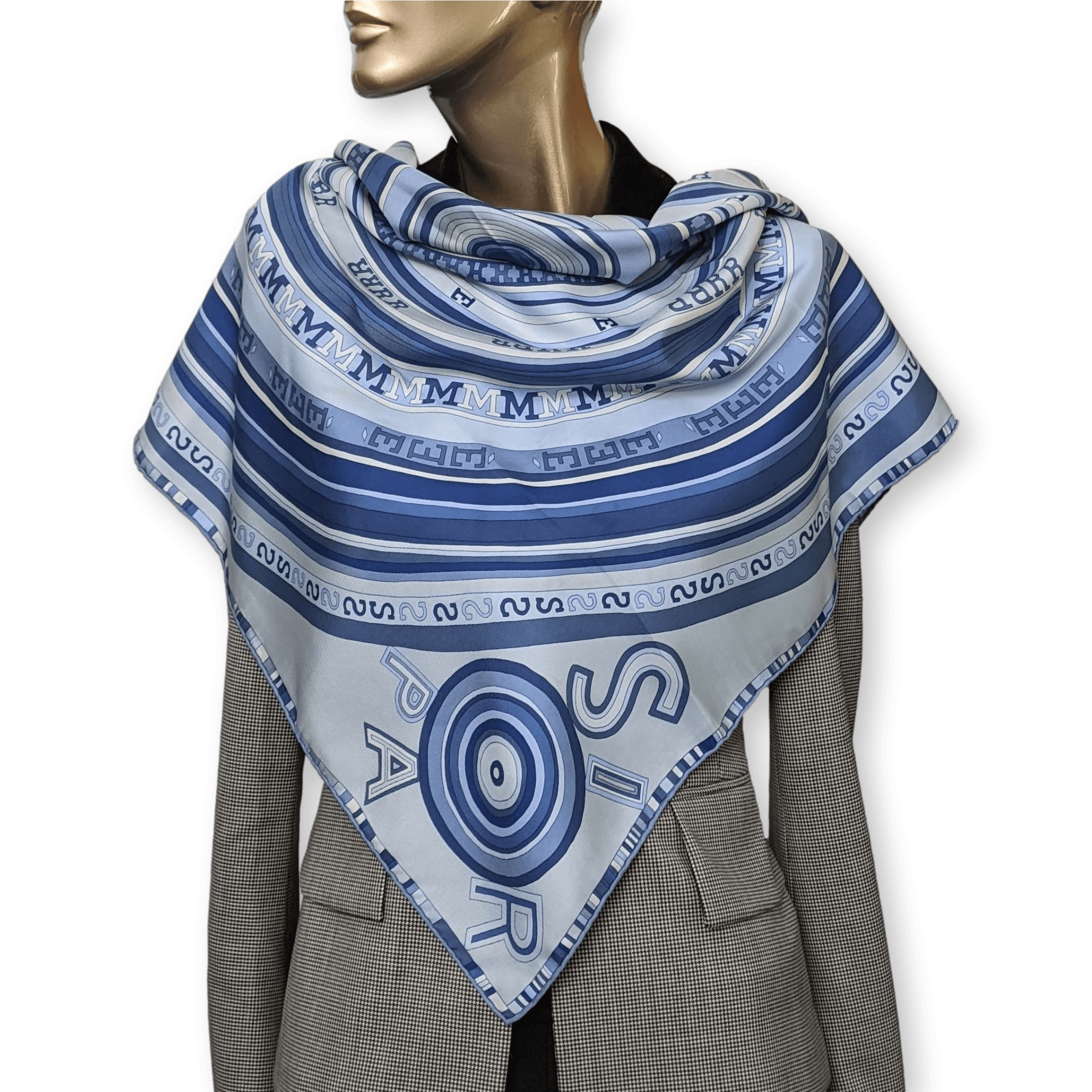 HERMES Blue Tohu Bohu Twill Silk Scarf 90 x 90 cm